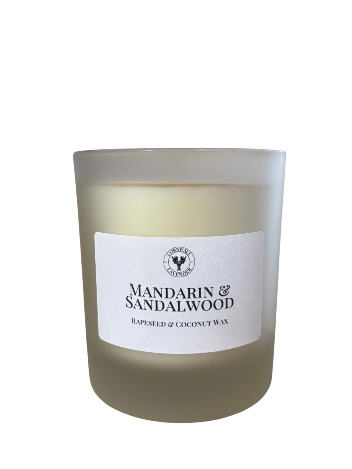 Mandarin & Sandalwood 30cl frosted glass container with lid.